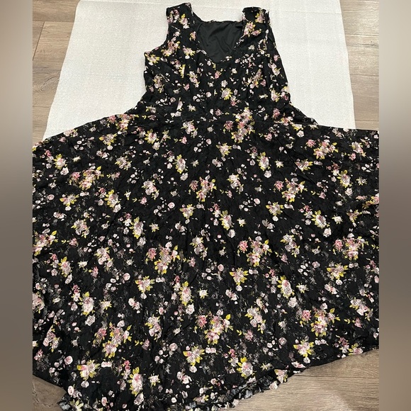 [XL]Anna Bella Vintage Floral Lace Lined Asymmetrical Midi Sleeveless dress - Picture 6 of 12